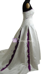 Strapless Embroidery Bridal Satin Wedding Dress Long Satin Bridal Dress (GSM012)