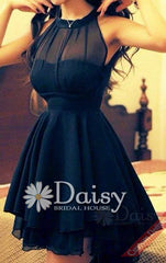 Custom chiffon party dress high-low chiffon dress custom navy cocktail bridesmaid dress(cst1004)