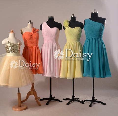 Sequined Flower Girl Dress,Orange Chiffon Dress,Pink Bridesmaid Dresses,Yellow Dress,Teal Dress (MM62)