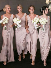 A-Line Sleeveless Floor-Length V-neck Chiffon Bridesmaid Dresses (BMA20114)