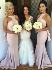 Mermaid Sleeveless Long Pink Open Back Bridesmaid Dress (BMA20147)